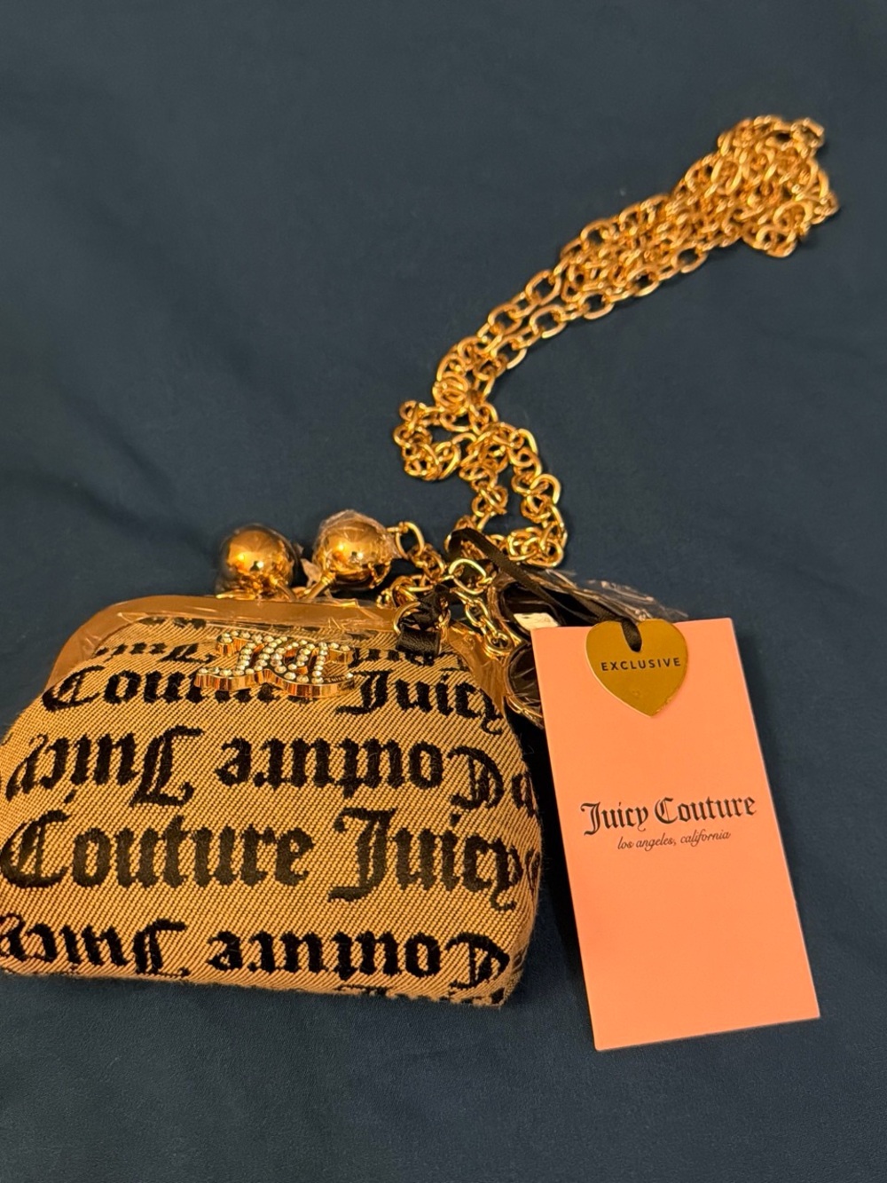 Juicy Couture Gold Chain Logo Mini Wristlet - Gold/Black